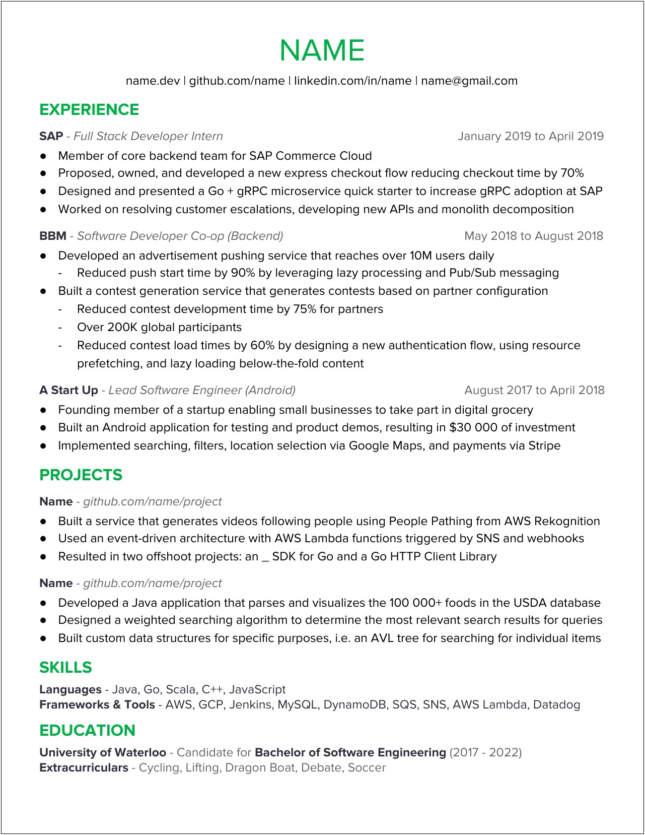 Experience With Sap On Resume For Internship