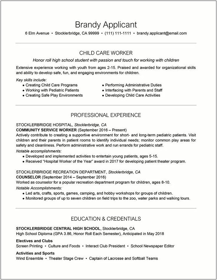 Experience Working With Children On A Resume