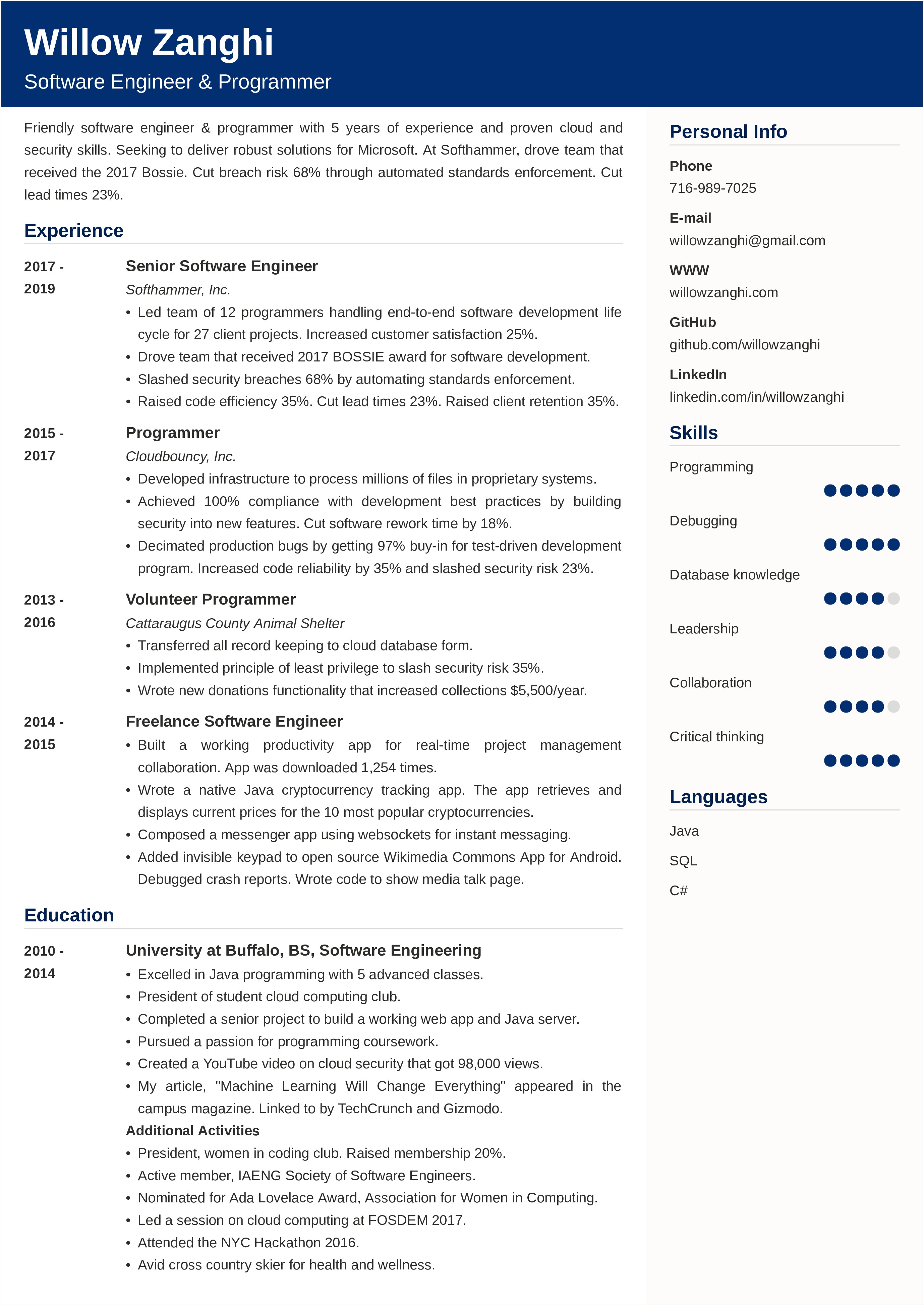 Experienced Engineer Resume Template Free Download