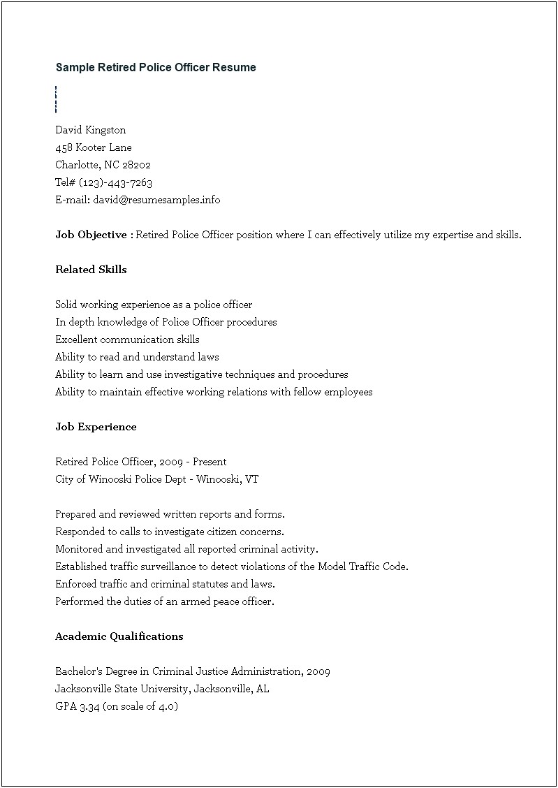 Experienced Police Officer Resume In Word