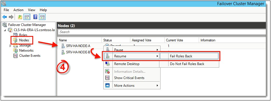 Fail Cluster Manager Fail Roles Back Resume