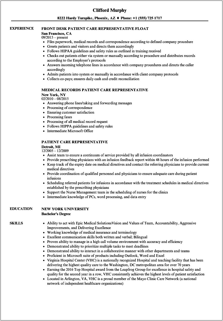 Fallon Health Customer Service Sample Resume