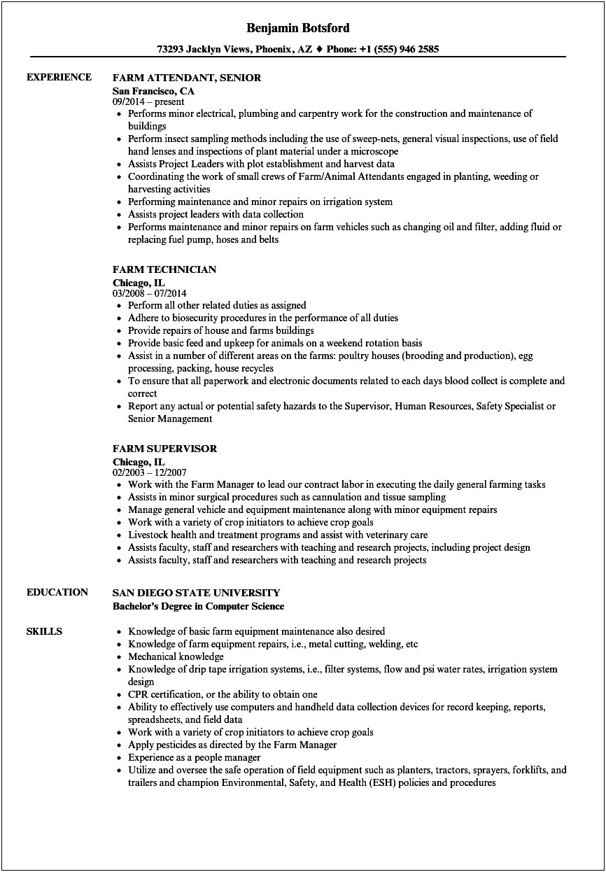 Farm Hand Job Description For Resume