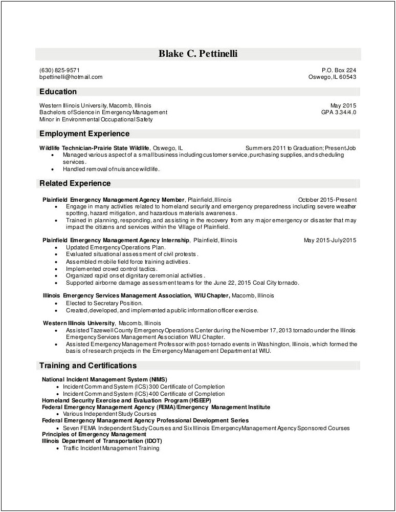 Fema Emergency Management Institute Certification Resume