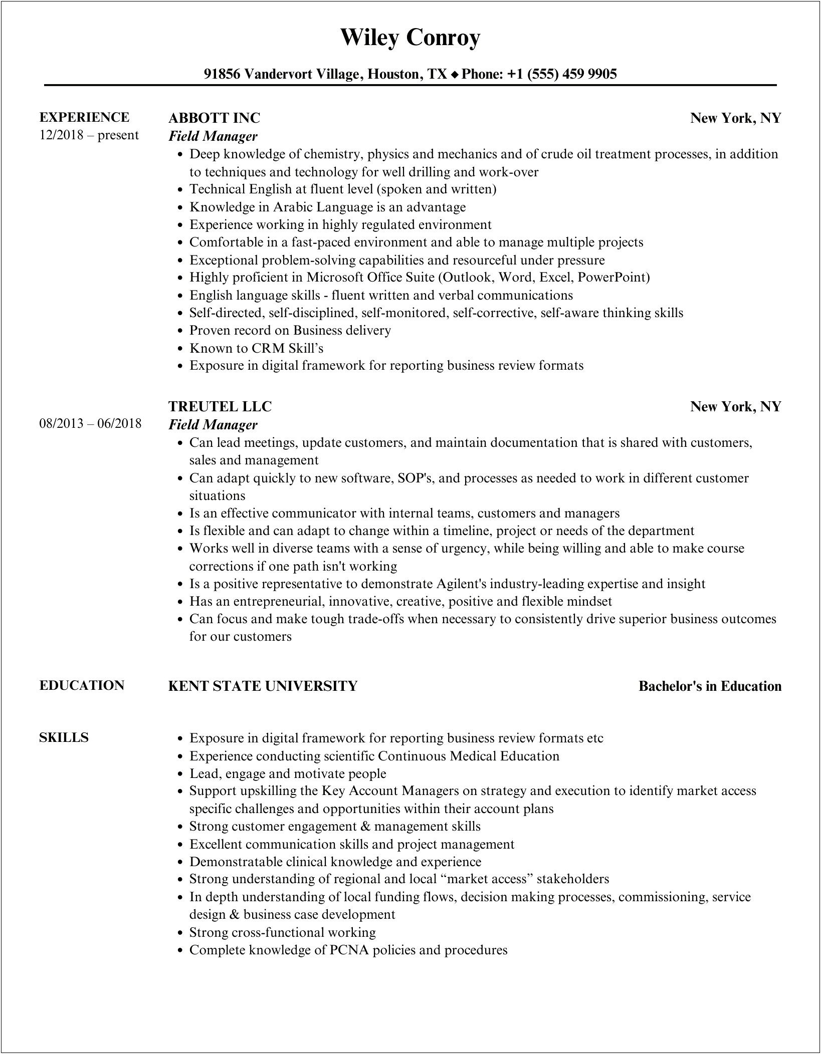 Field Manager Job Description For Resume