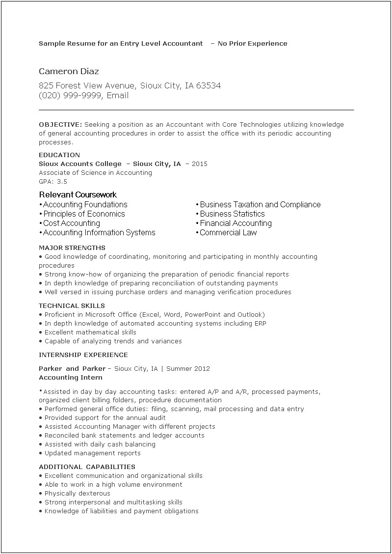 Finance Skills For Entry Level Resume