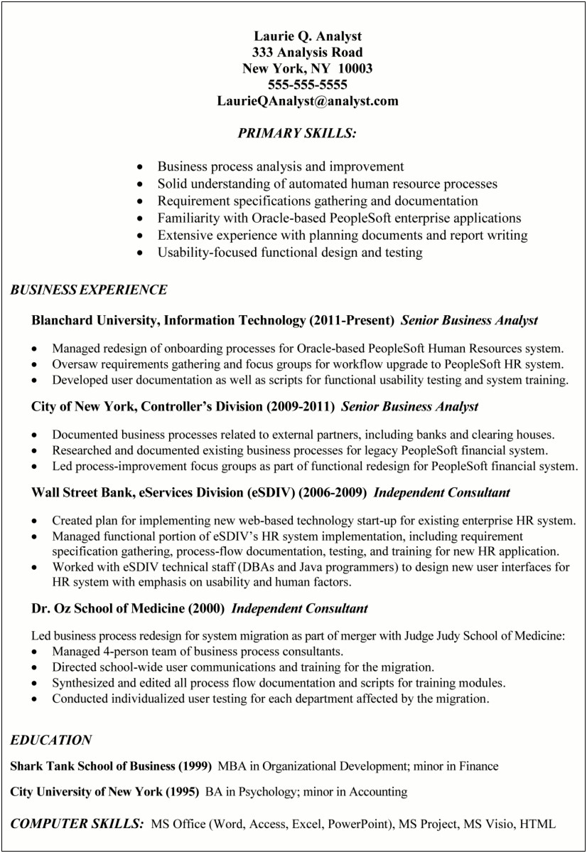 Financial Analyst Resume With Ms Office Suit Experience