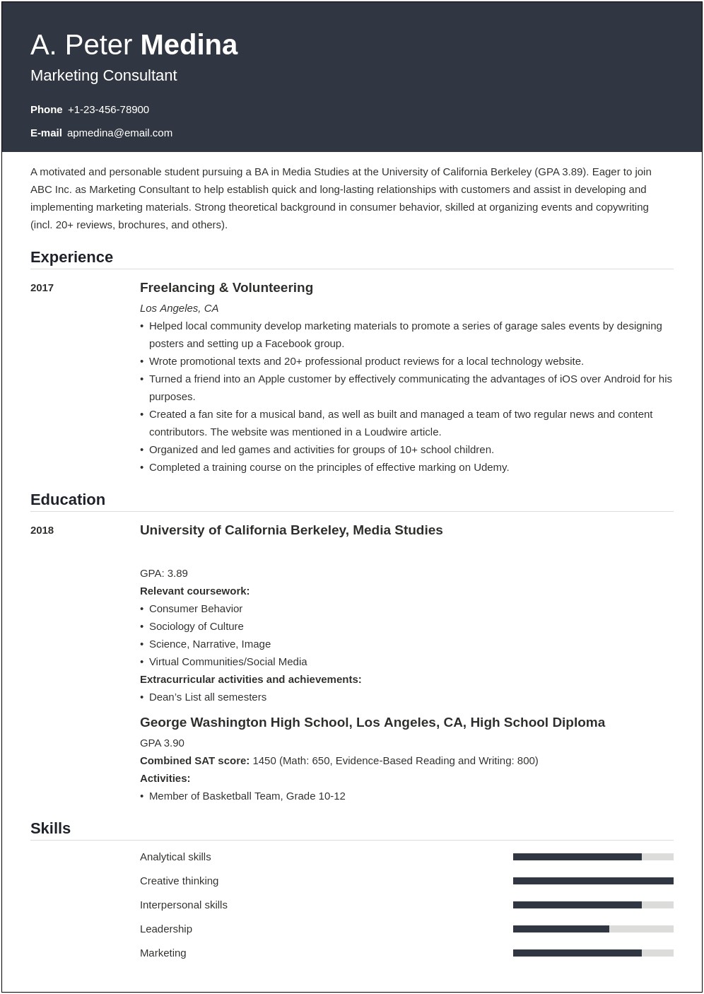 First Job Out Of College Resume Sample