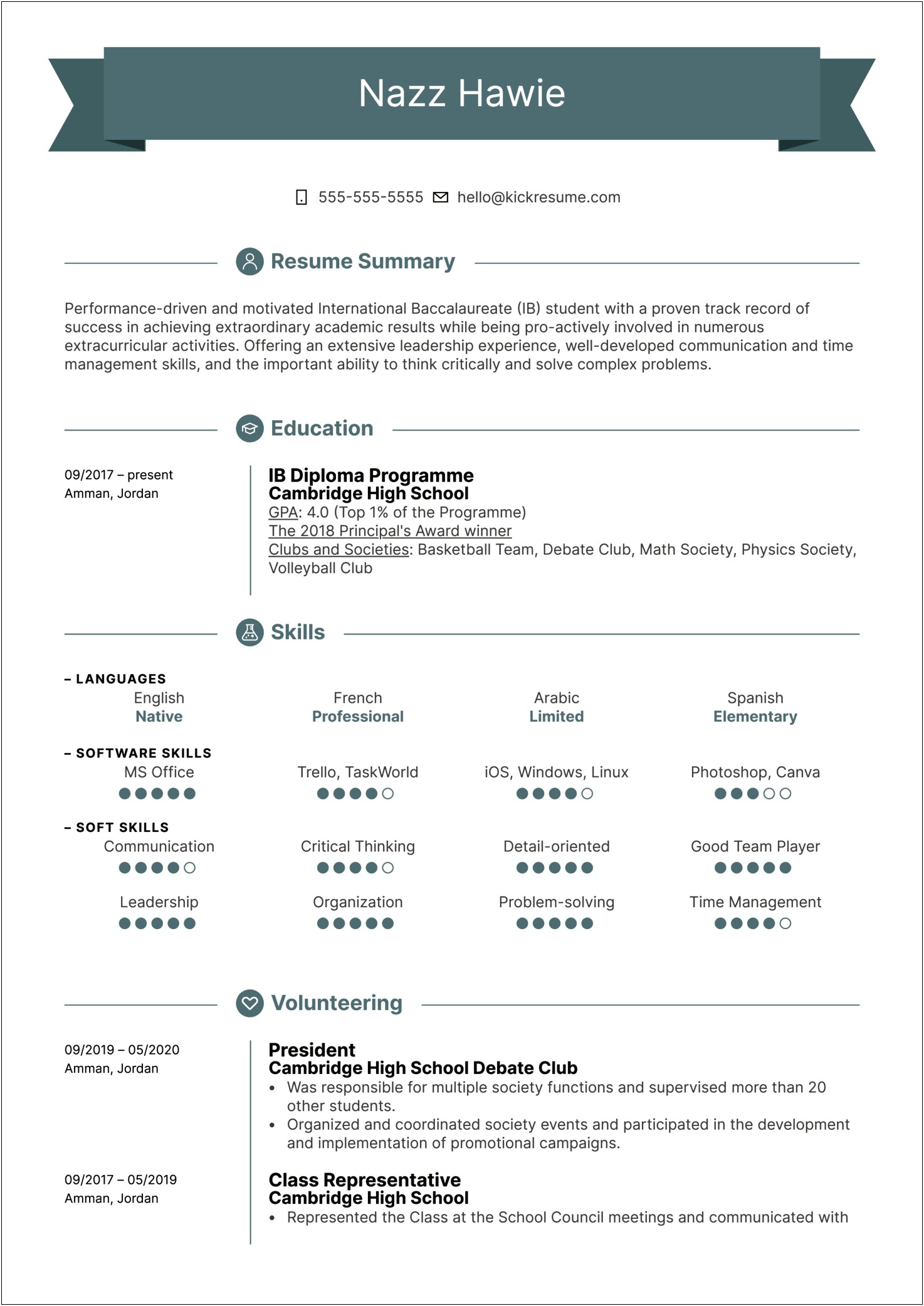 First Resume Example For A Highschool Student