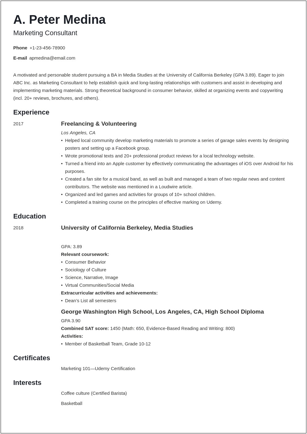 First Resume With No Experience Template