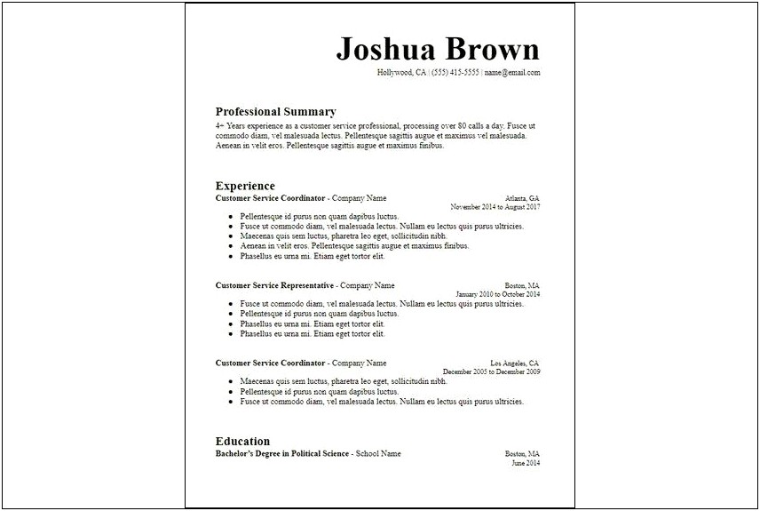 First Resume With No Work Experience Summary