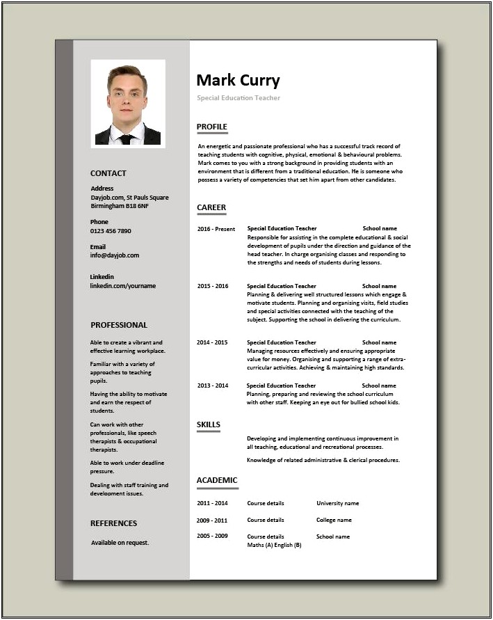 First Time Teacher Resume Template Free