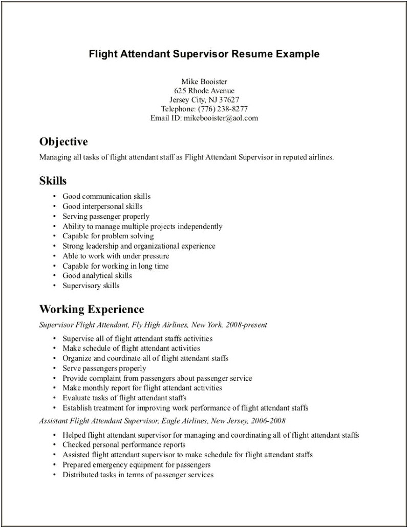 Flight Attendant Resume Sample With Experience