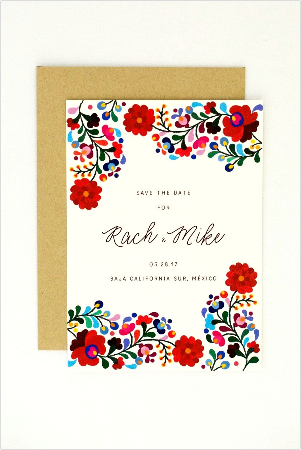 Floral Destination Wedding Invitations Colorful Mexican Embroidery Inspired