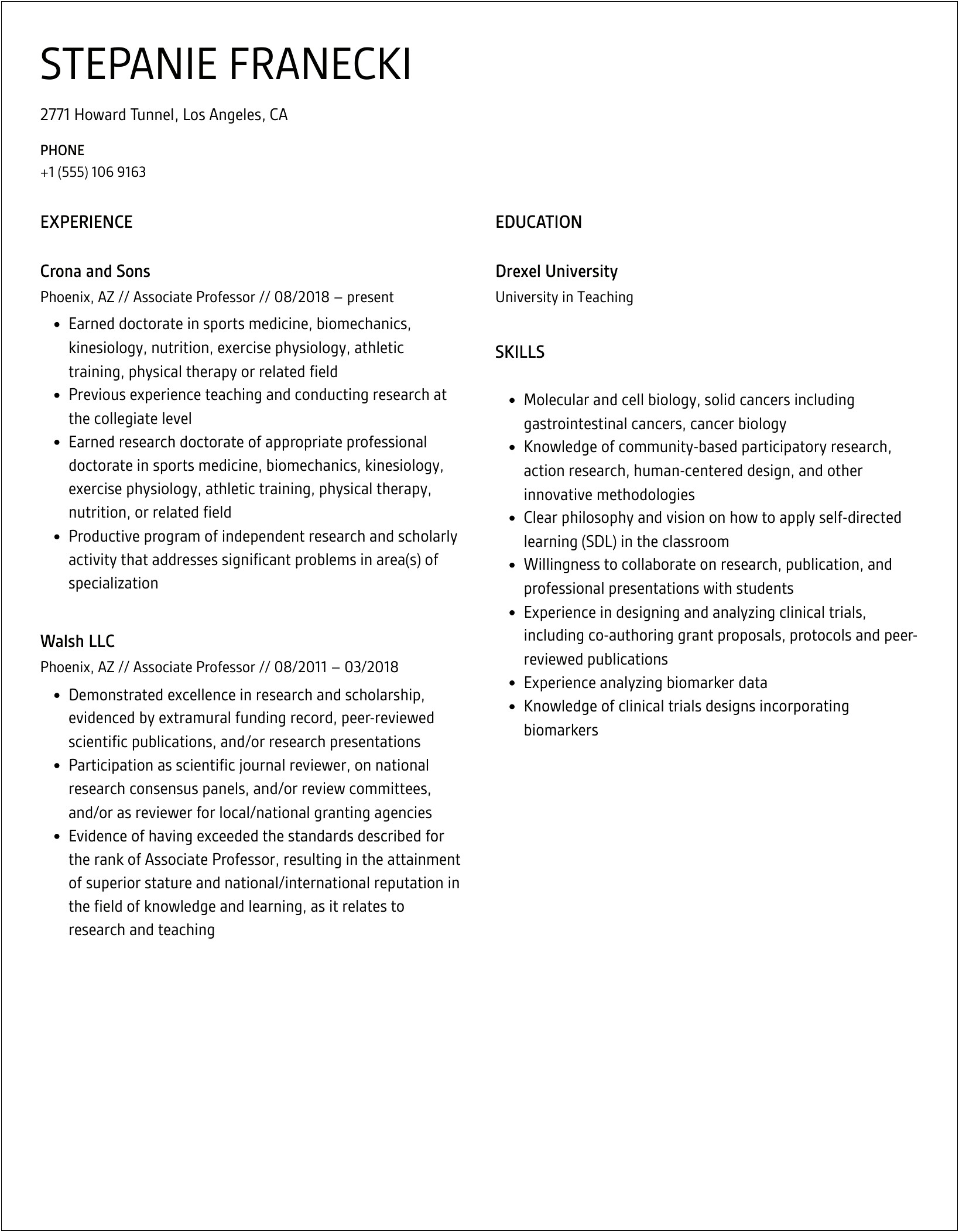 Florida National University English Professor Resume Examples