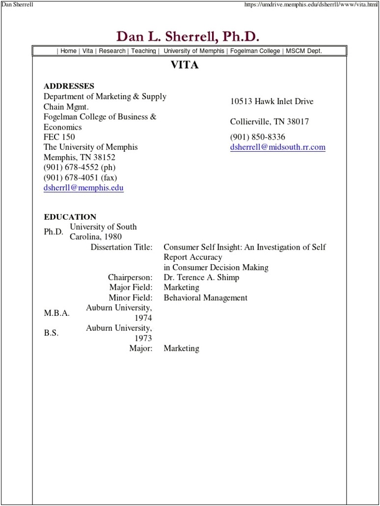 Fogelman College Of Business Resume Template