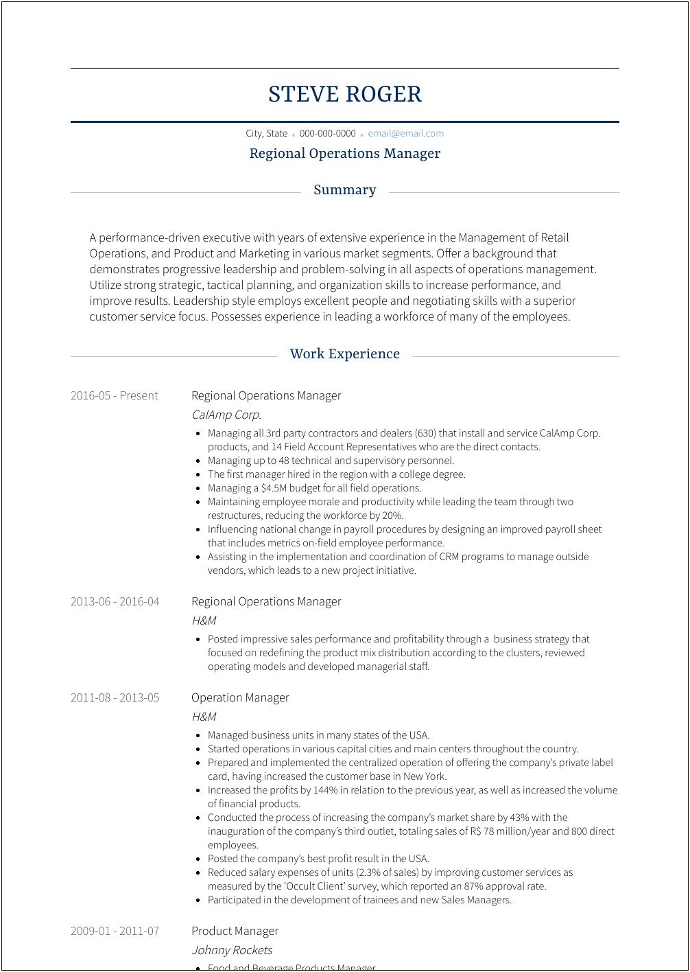 Food And Beverage Operations Manager Resume