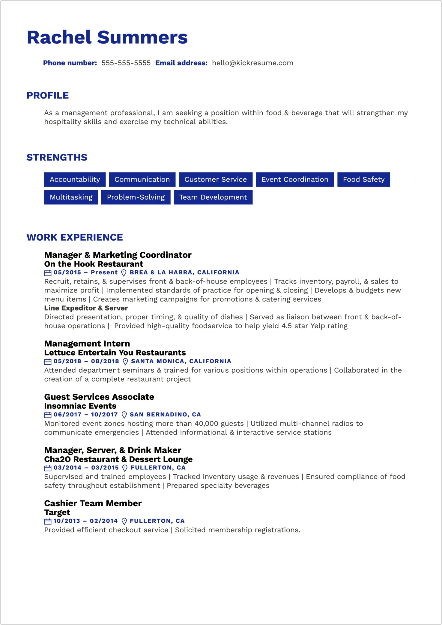 Food And Beverage Supervisor Resume Skills