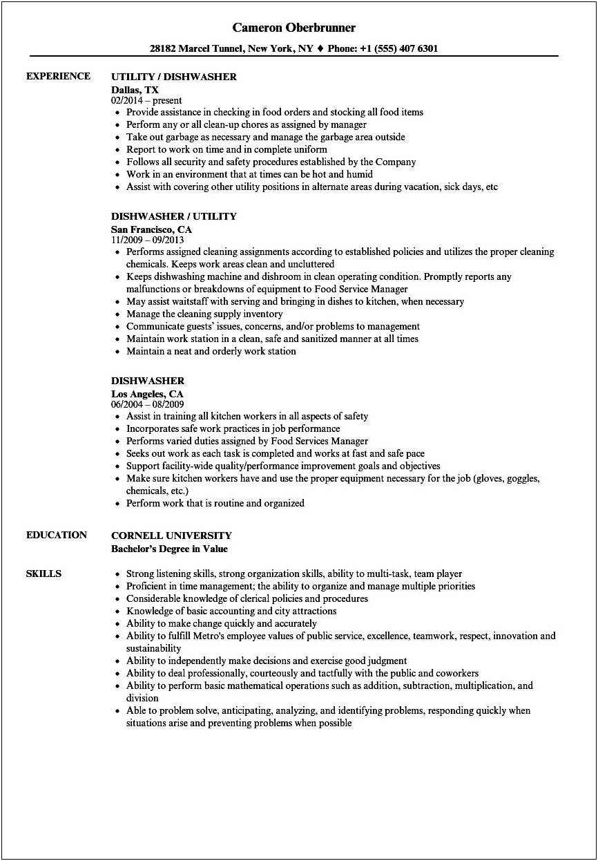 Food Court Job Description For Resume