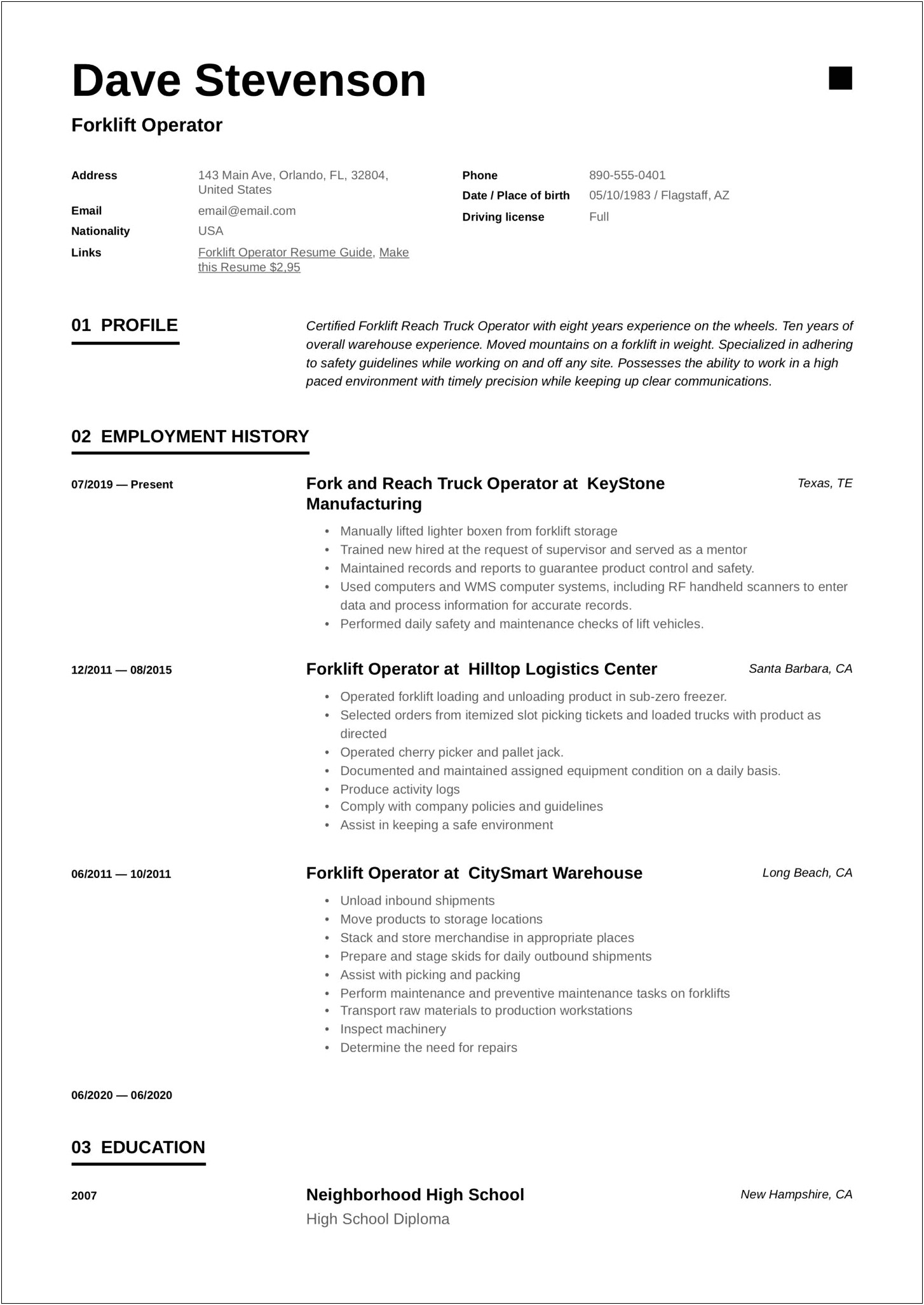 Forklift Operator Resume Cover Letter Examples