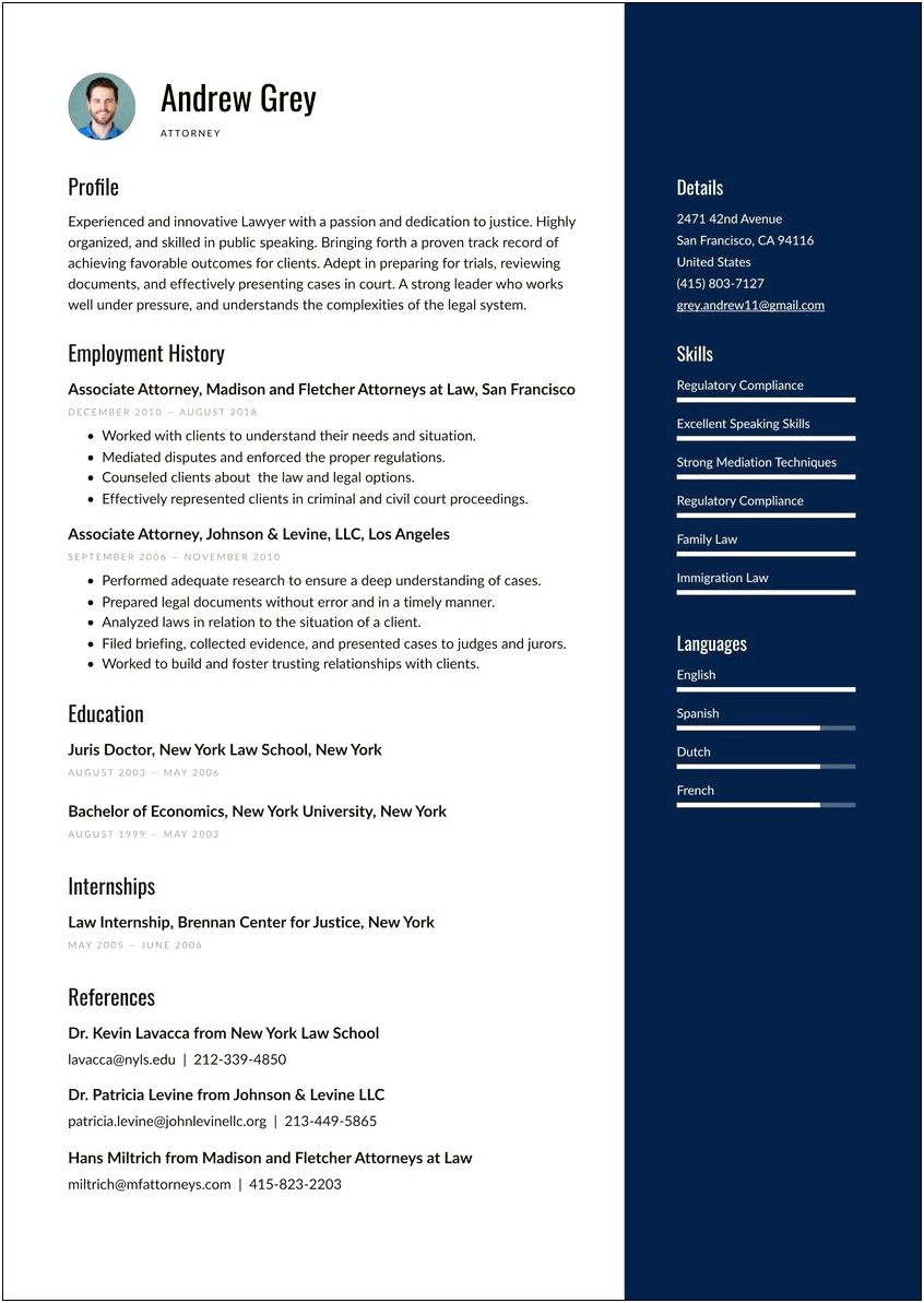 Form Or Sample Resumes For Attorneys