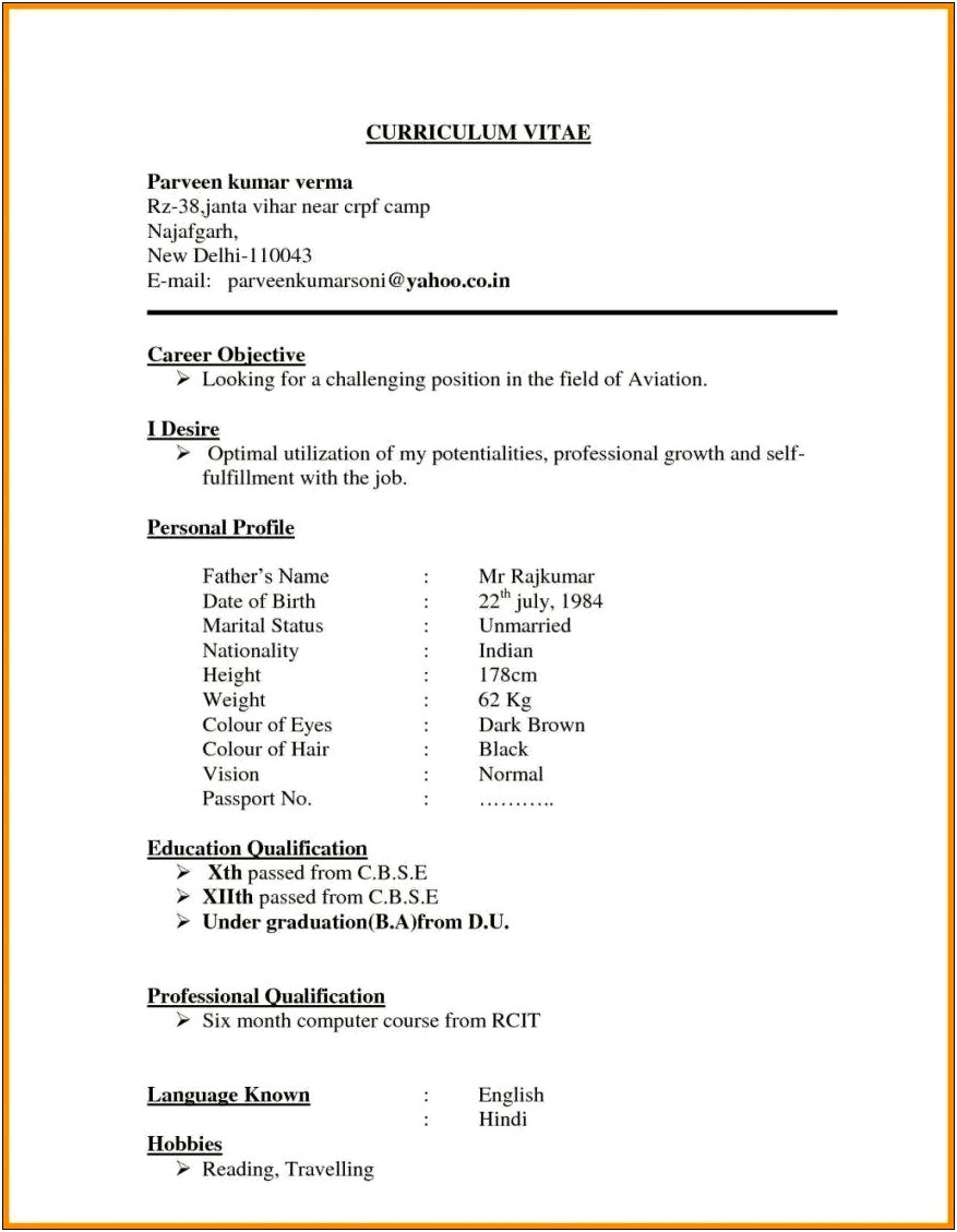 Format Of A Simple Resume For Job