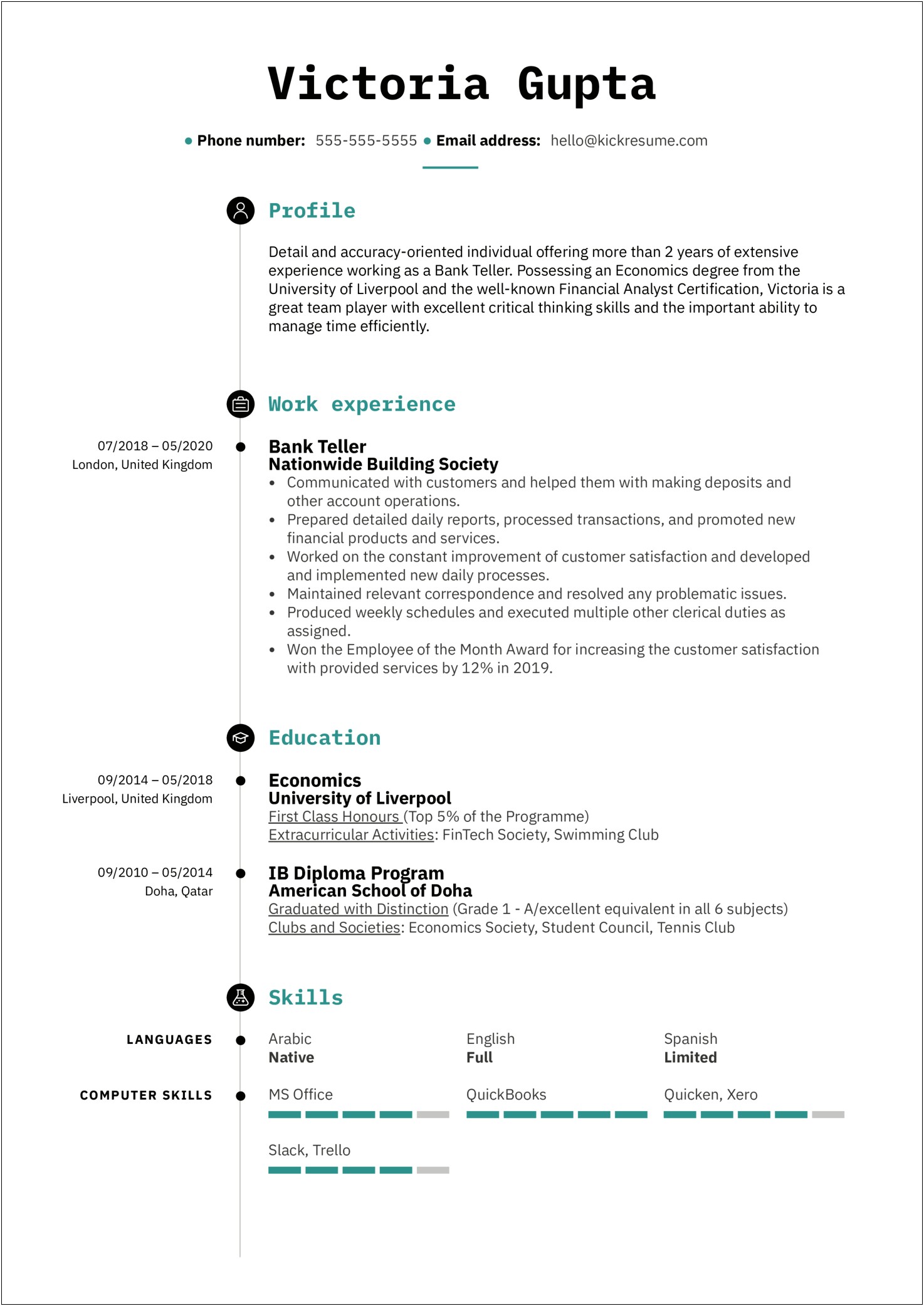 Free Basic Resume Examples For Bank Experienced Teller