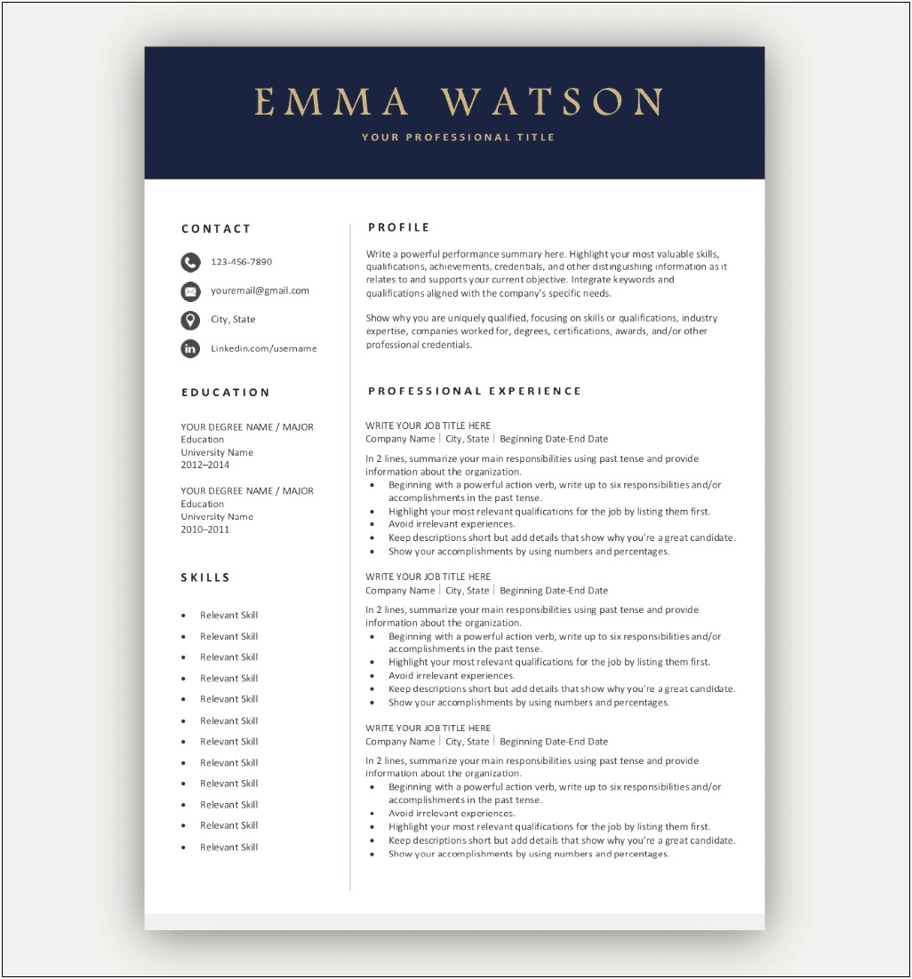 Free Download Of Resume Format For Experience