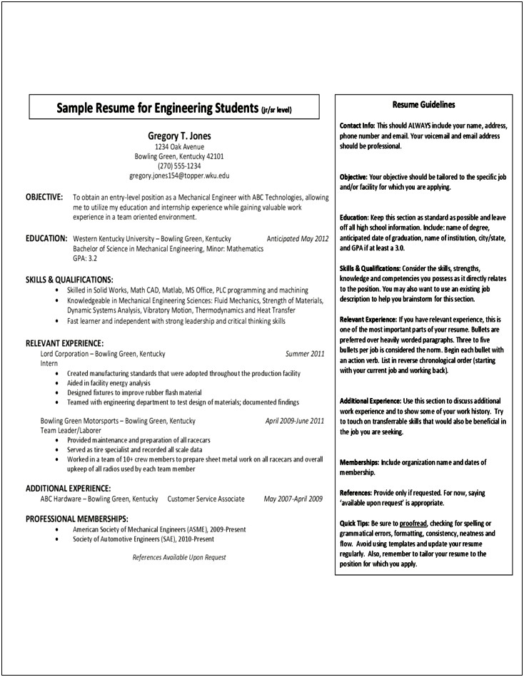 Free Download Sample Resume For Engineer