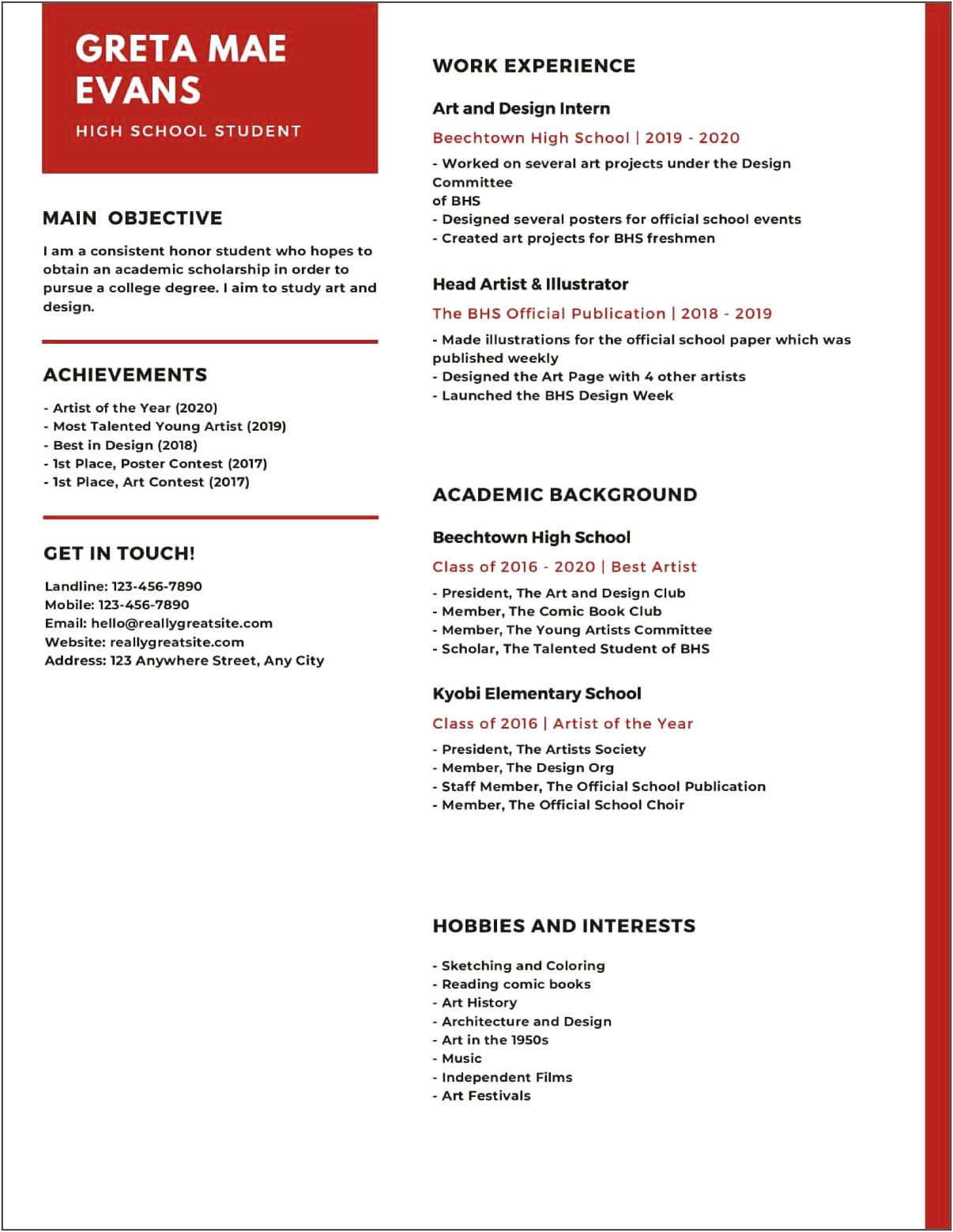 Free Downloadable Resume Templates For Highschool Students