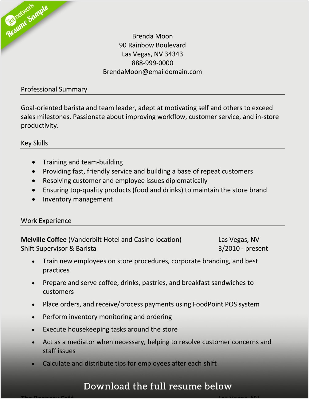 Free Downloadable Templates Resume Applying As A Barista