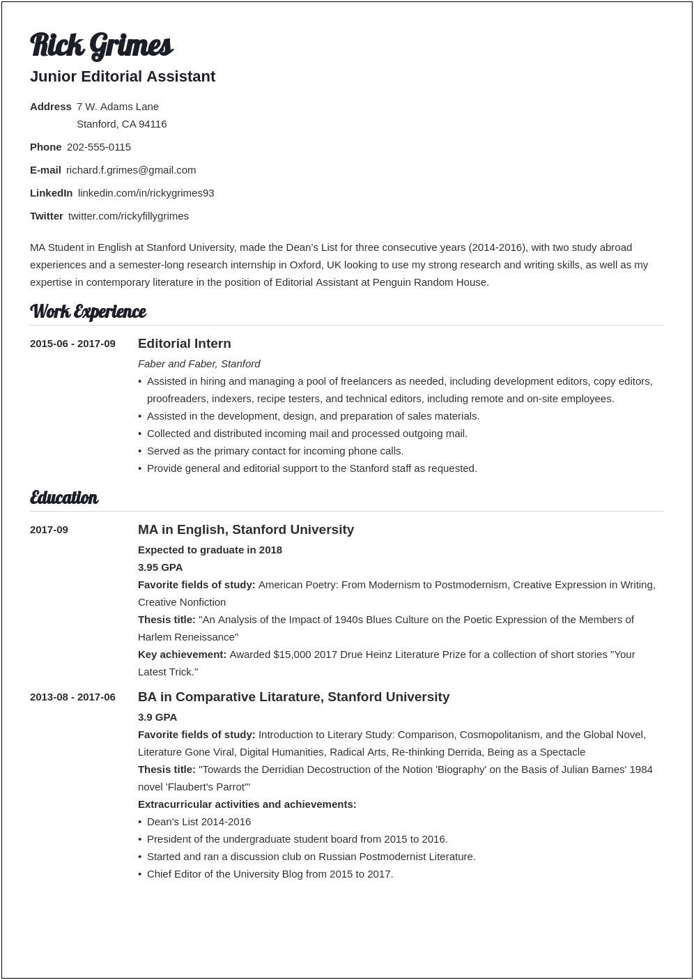 Free Entry Level Job Resume Samples