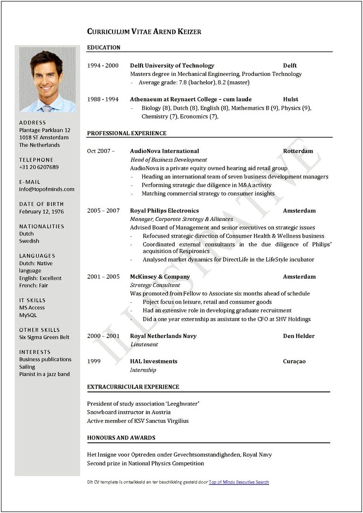 Free Example Of Resume In English