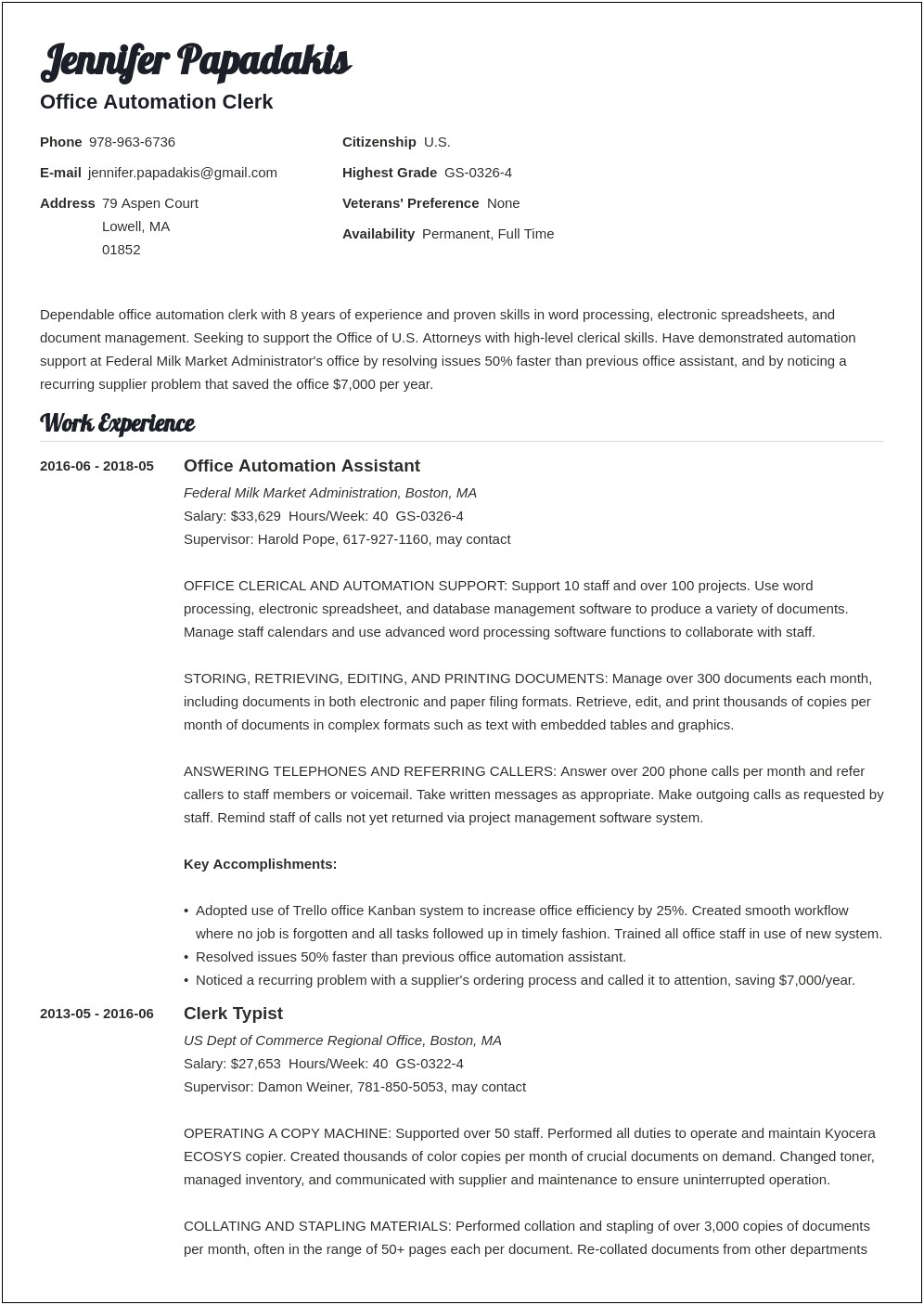 Free Examples Of Government Et Iv Resumes