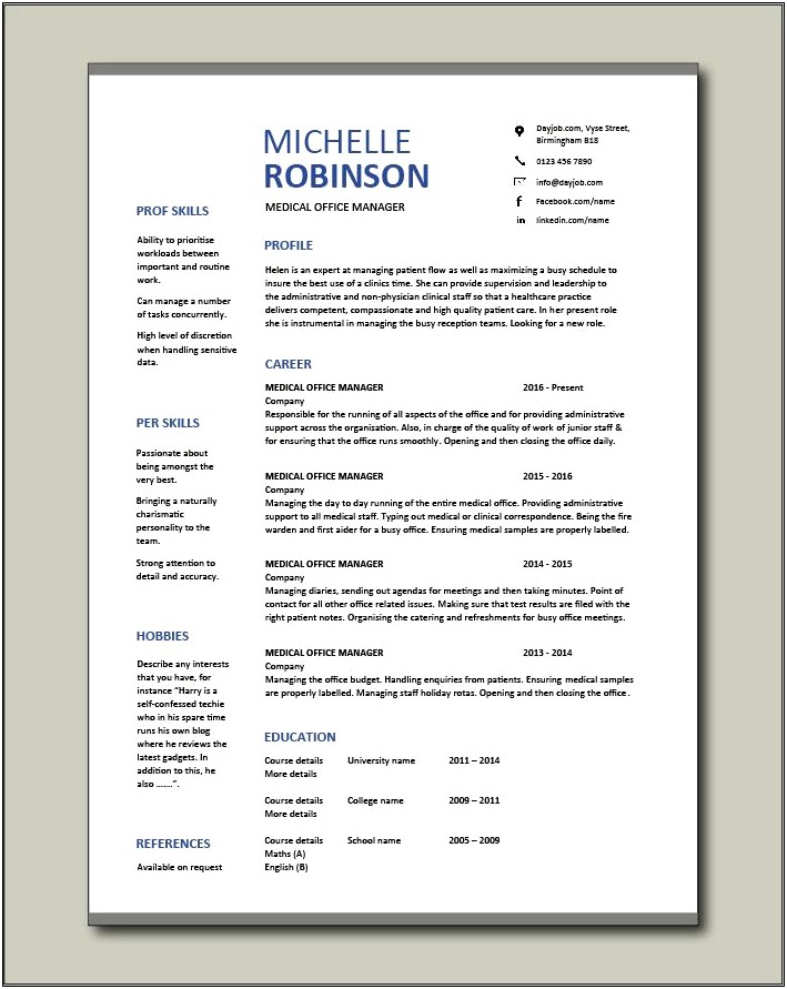 Free Examples Of Office Manager Resume