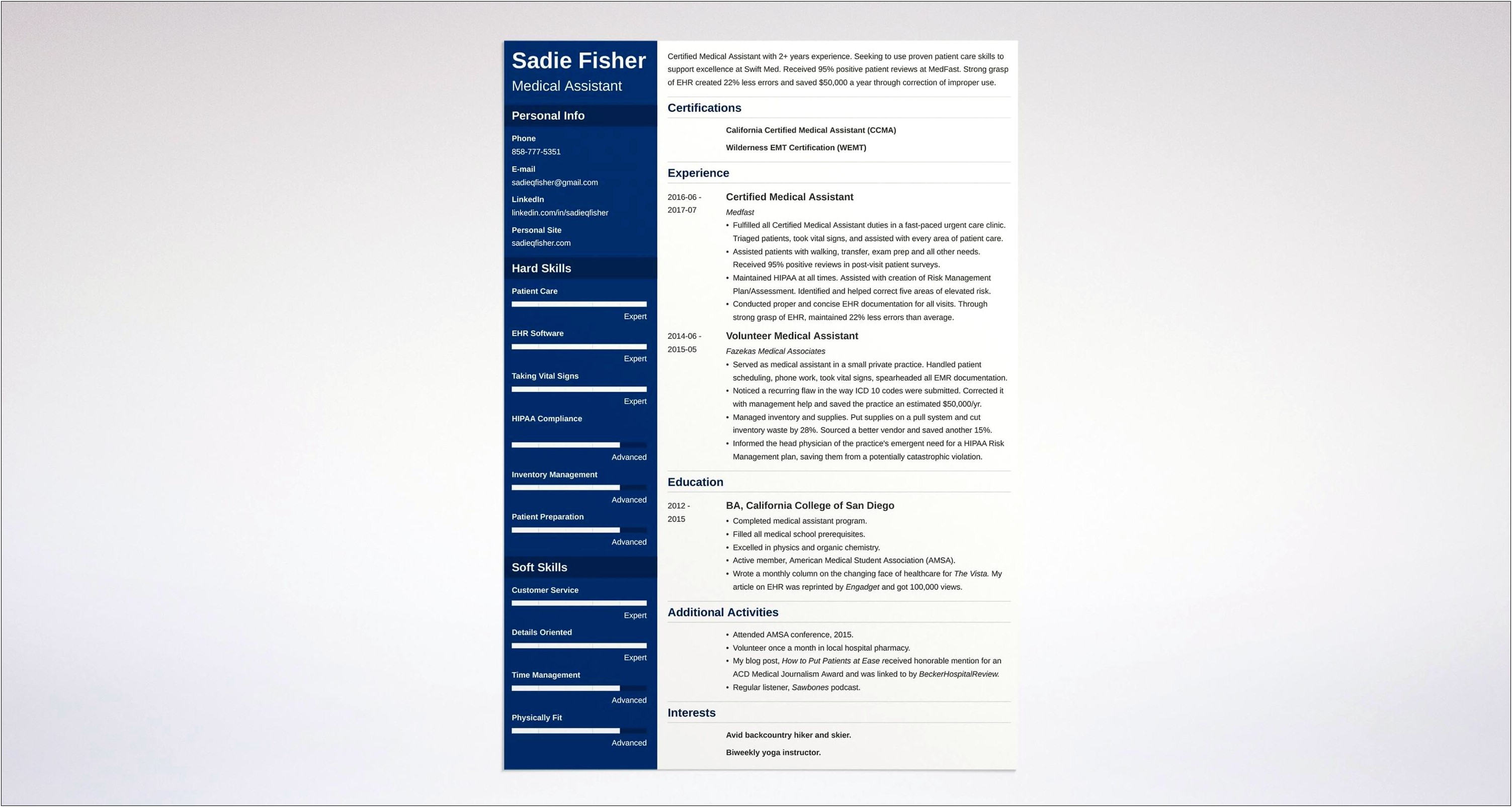 Free Examples Of Resumes For Medical Assistants