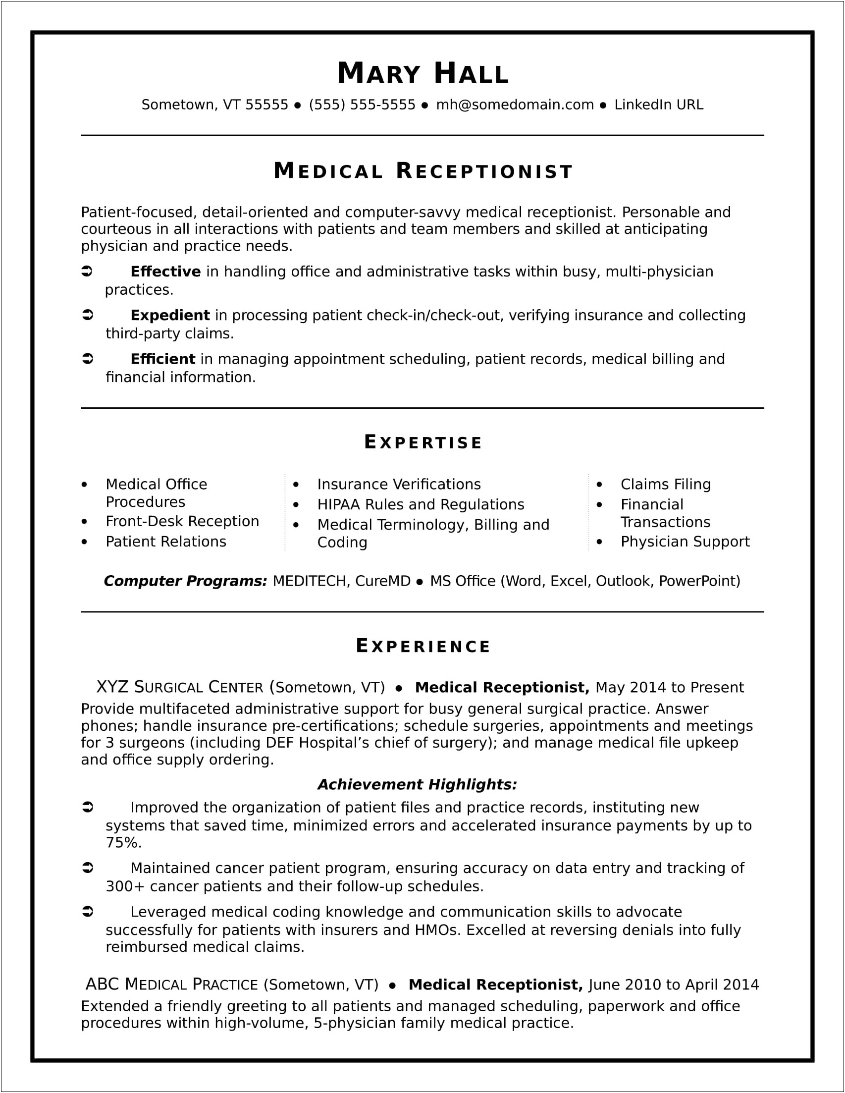 Free Health Care Administration Resume Samples