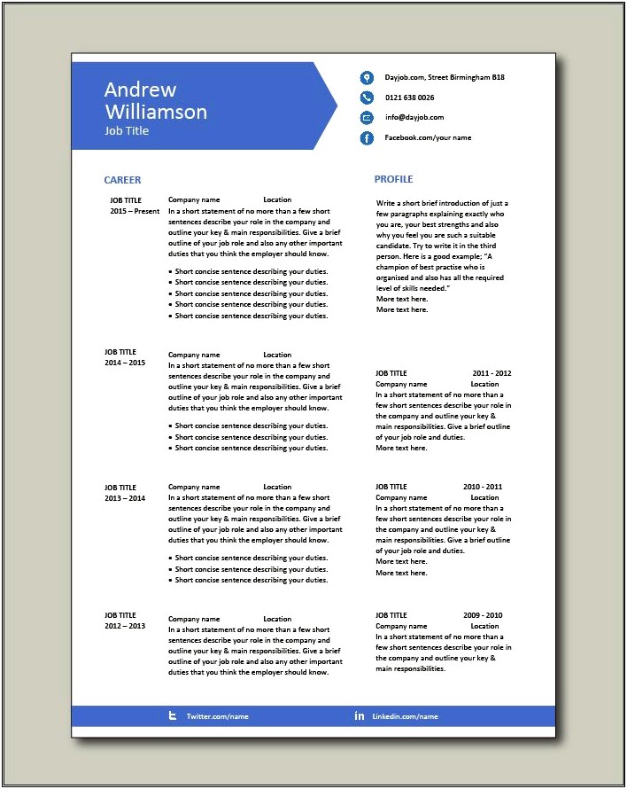 Free Images Of Two Page Resumes