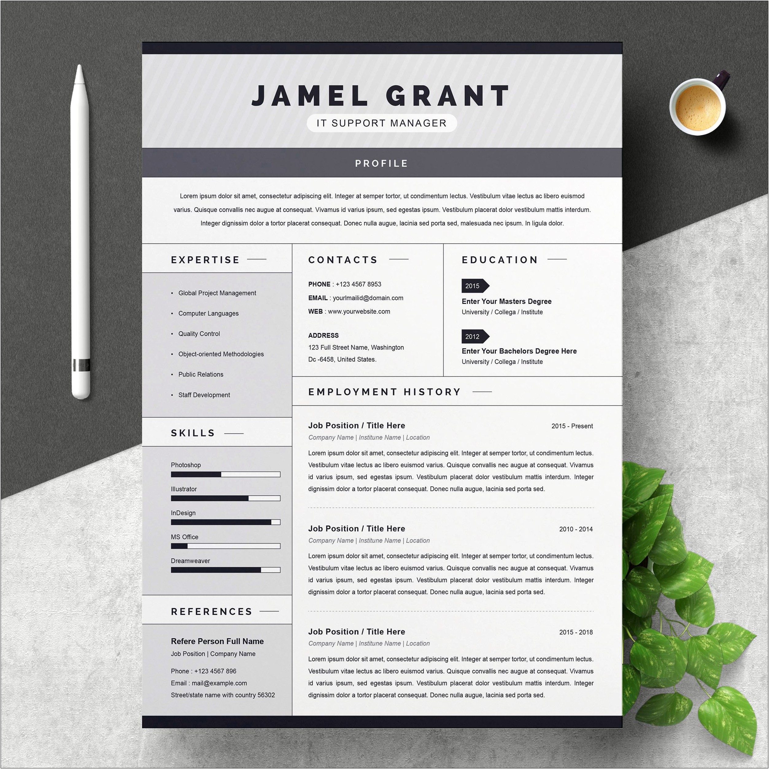 Free One Page Resume Templates 2018