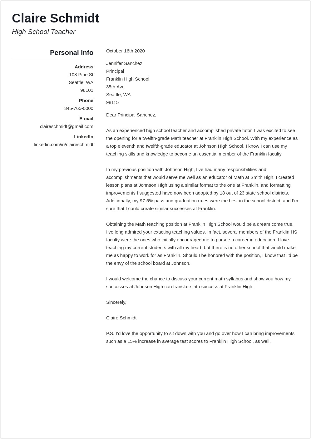 Free Online Resume Cover Letter Example