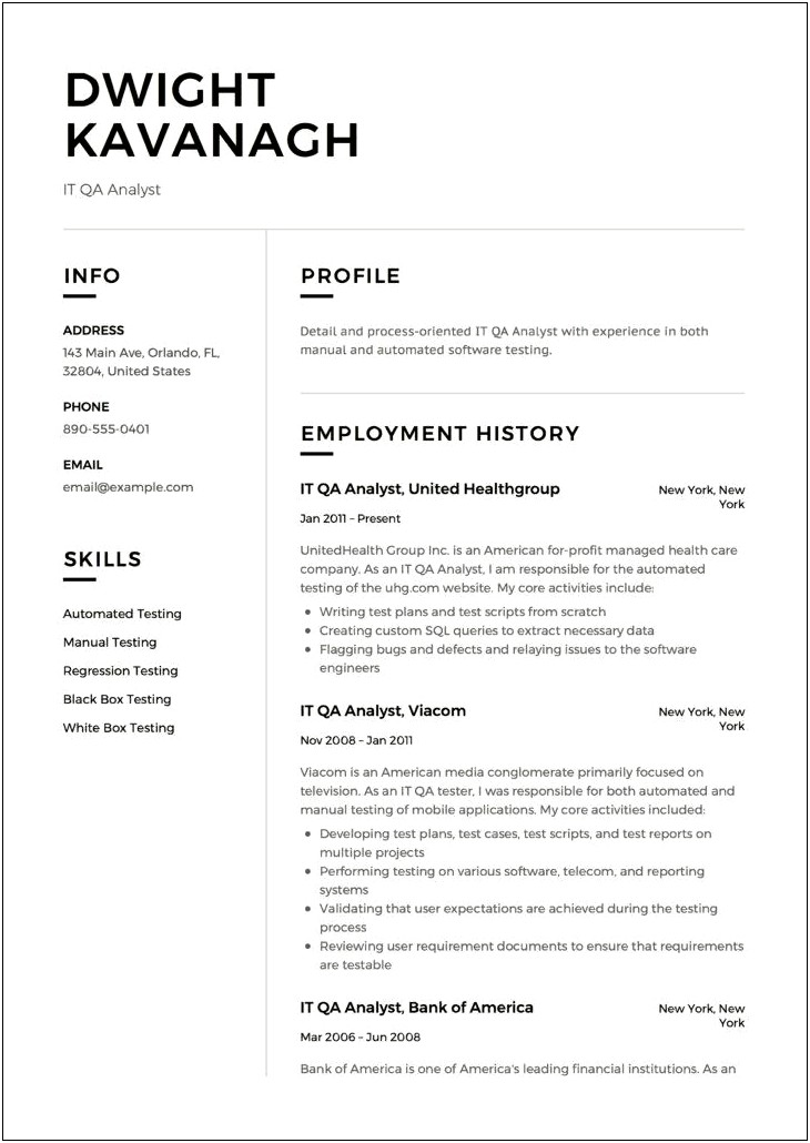 Free Qa Tester Resume With Healthcare Experience