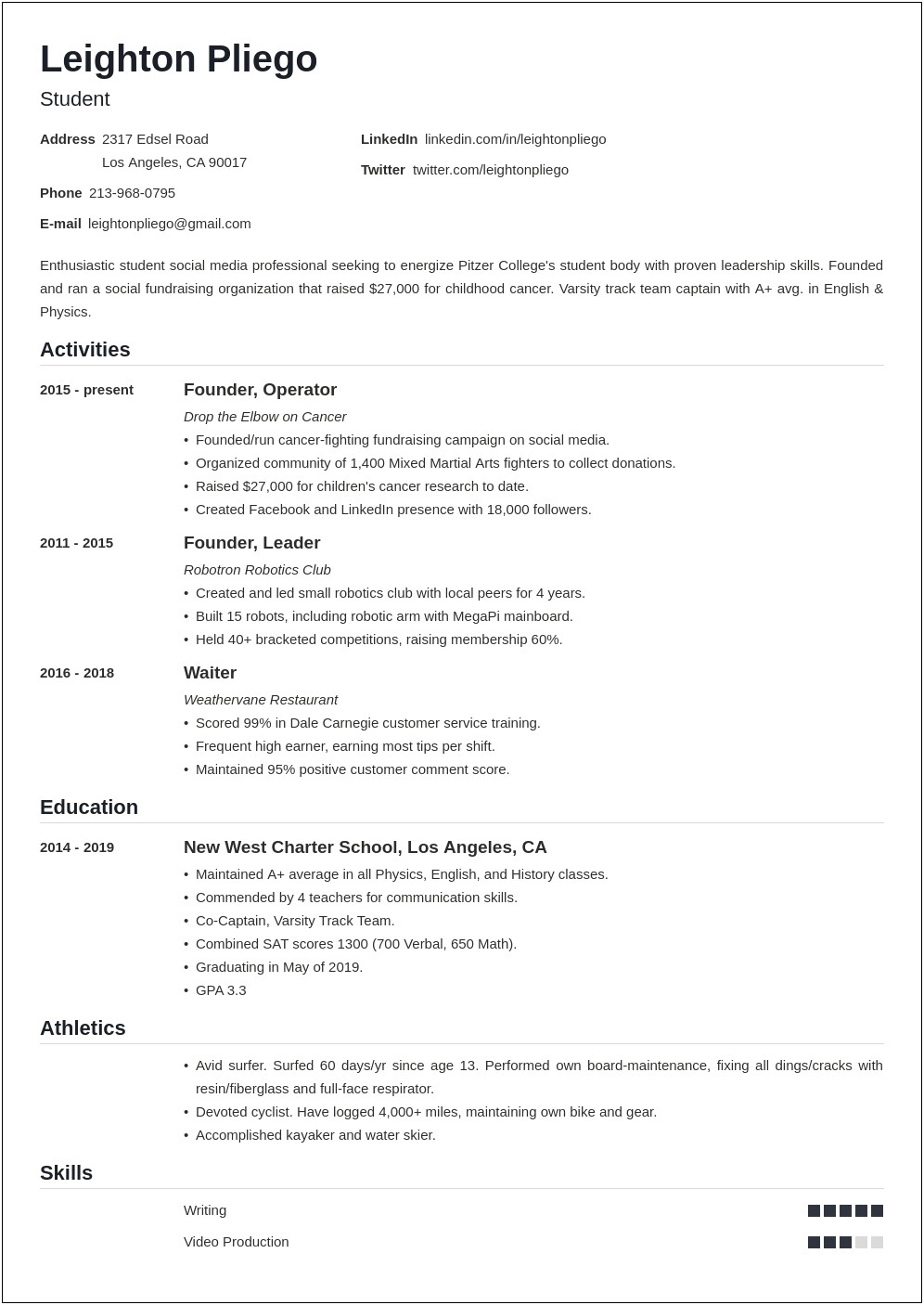 Free Resume For College Application Template