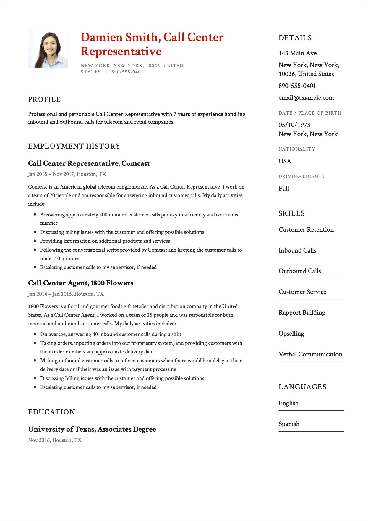 Free Resume Format For Call Center Job
