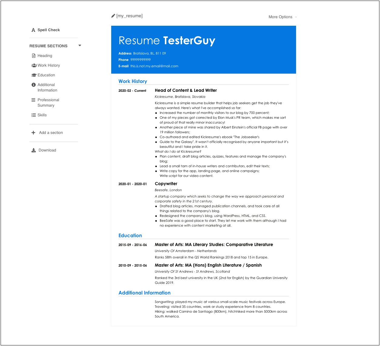 Free Resume Maker 100 Percent Freee