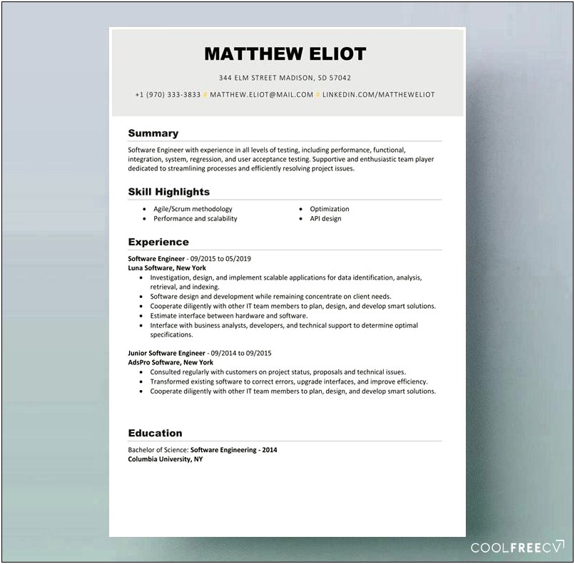 Free Resume Sample For Job Application