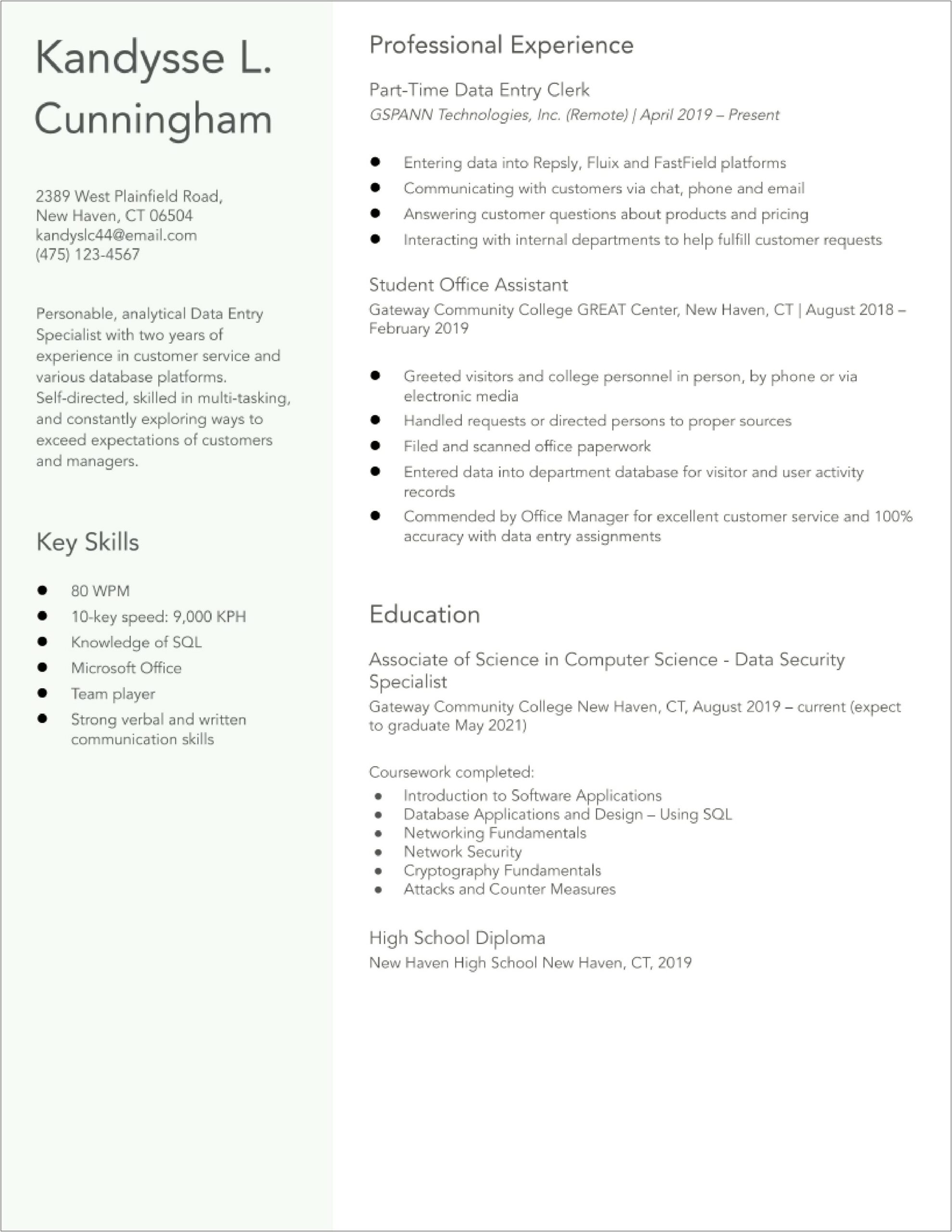 Free Resume Samples For Data Entry Clerk