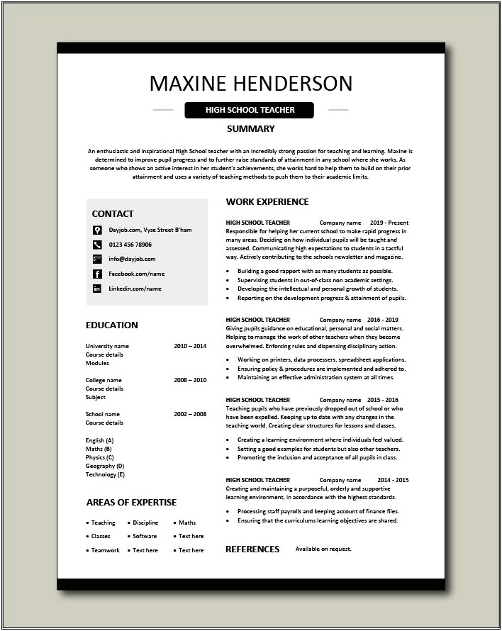 Free Resume Template For A High School Student