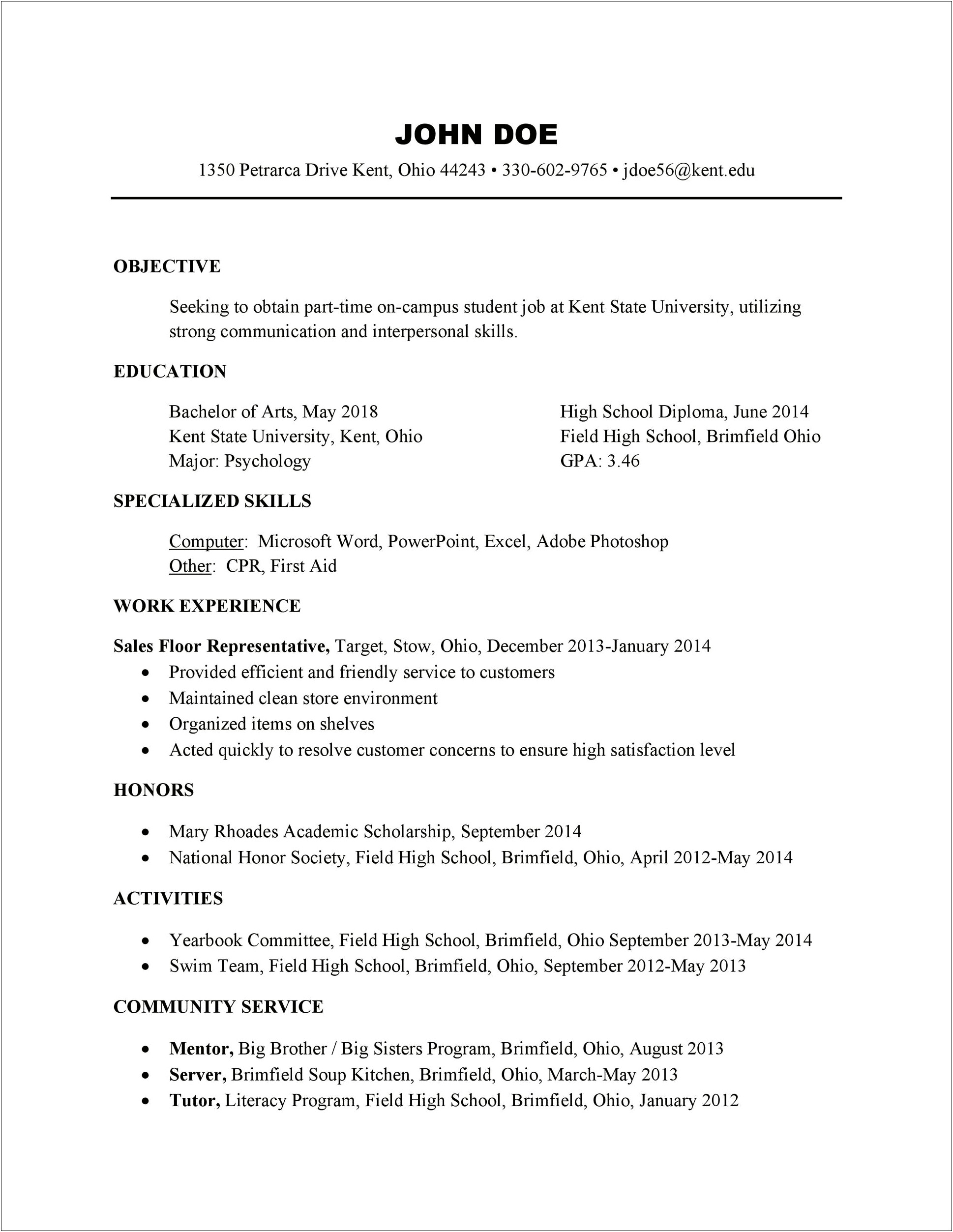 Free Resume Template For College Application