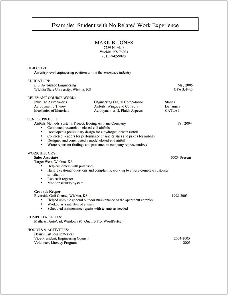 Free Resume Template For No Work Experience