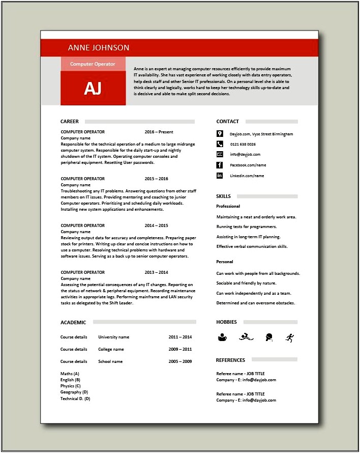 Free Resume Template For Technical Worker